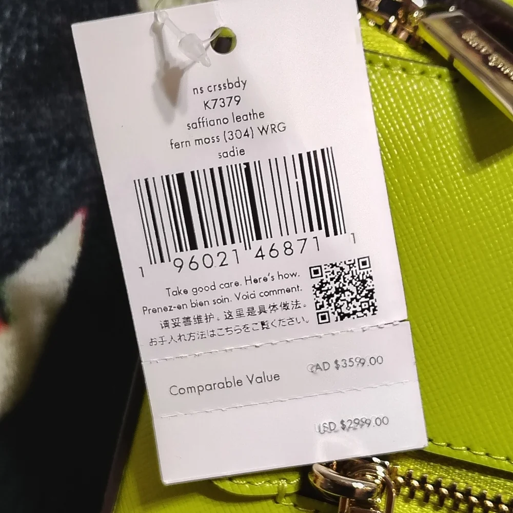 Kate Spade New York Sadie North South Crossbody Bag Color Fern Moss Green NWT
